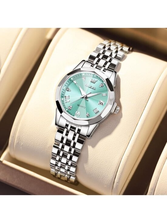 Women\'s Silver Band/Green Dial Stainless Steel Luxury Quartz Analog Wrist Watch main image 4